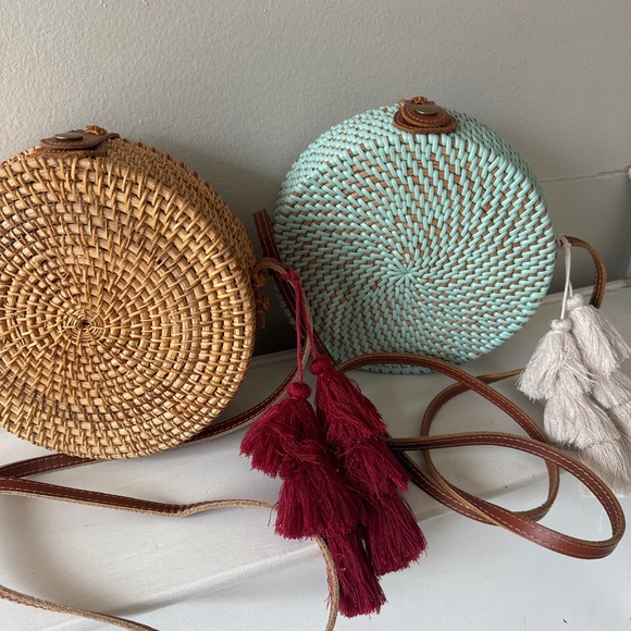 2 rattan natural basket Crossbody bags - Picture 1 of 5